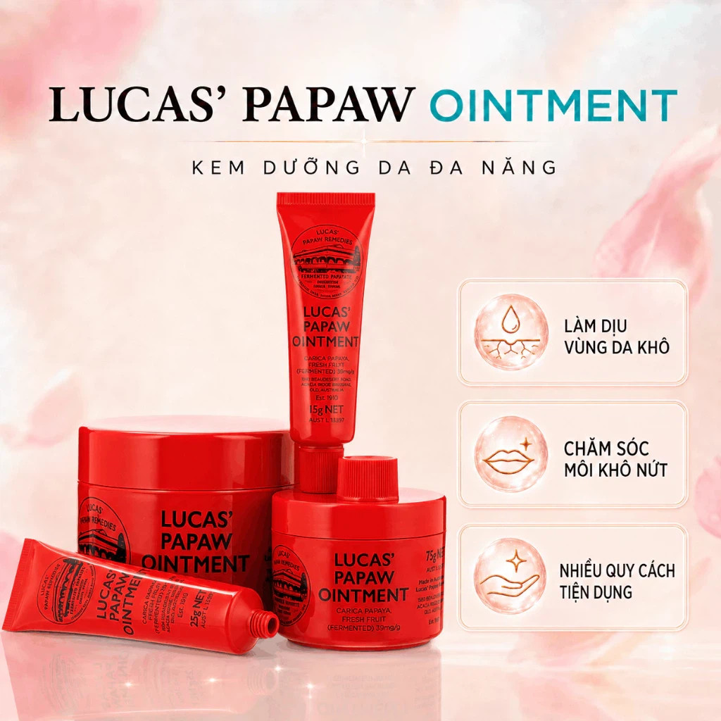 Kem Dưỡng Ẩm Đa Năng Lucas Paw Paw Ointment 25g / 75g – Làm Mềm Da Khô Môi Nứt  4.9  1k đánh