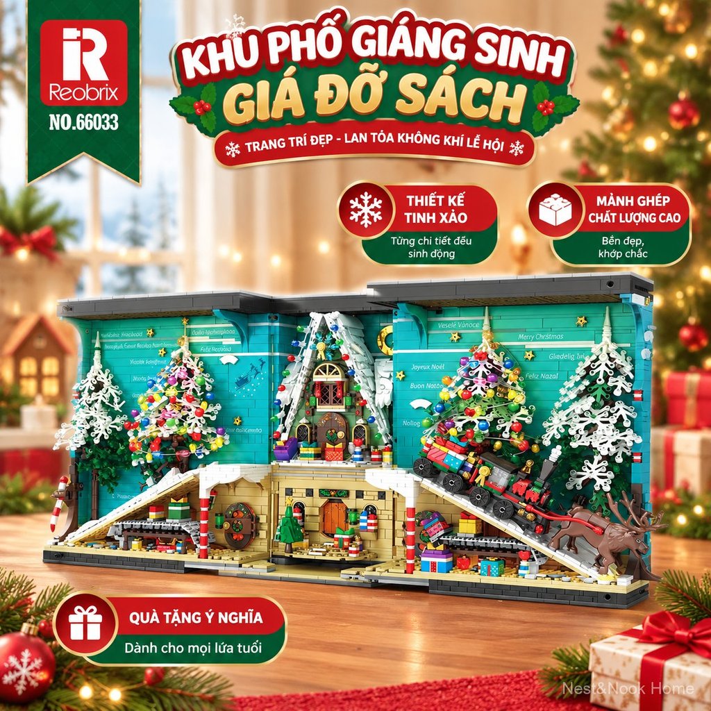Mô hình lắp ráp phố cổ Reobrix 66033 trang trí Giáng sinh, đồ chơi giáo dục, quà tặng đẹp, bền chắc