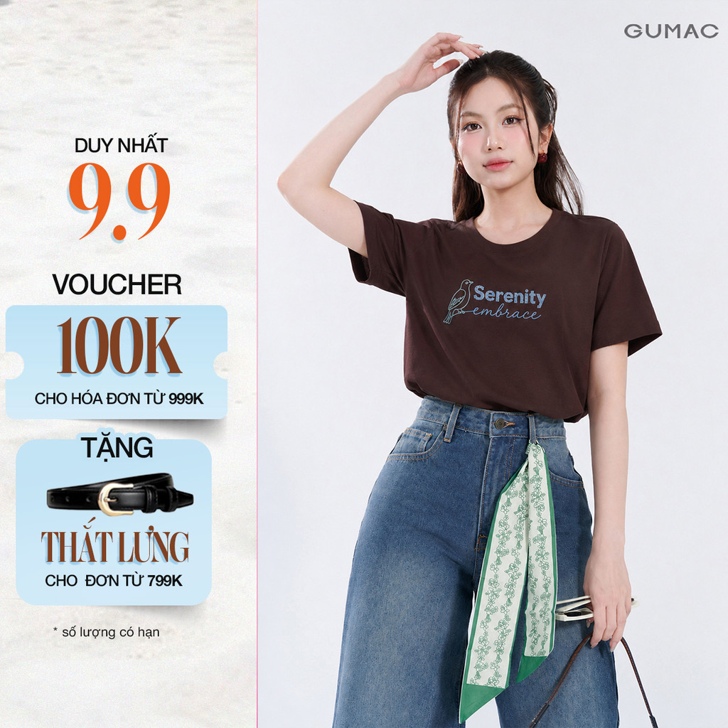 Áo Thun Nữ Gmorning - GUMAC Form Rộng Hình Thêu Xù Chữ Nổi Thanh Lịch Thời Trang YATG08045