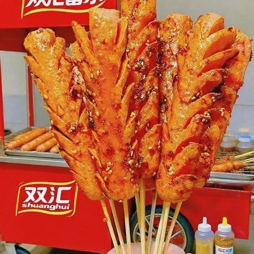 Hàng sẵn có 500g Shuanghui Fule Thịt nướng giòn Xúc xích Tinh bột Xúc xích Bagged Chiên Nướng Xúc xí