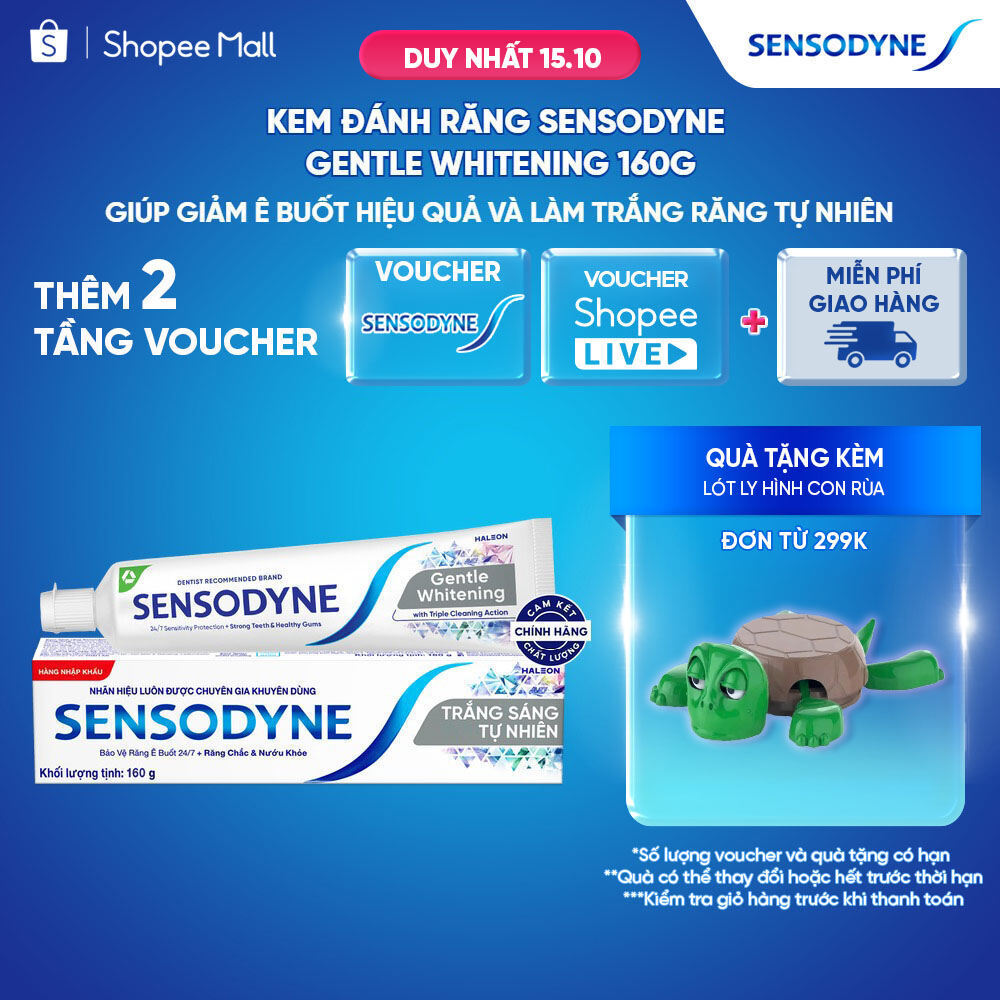Kem đánh răng SENSODYNE Gentle Whitening 160g giúp giảm ê buốt hiệu quả và làm trắng răng tự nhiên