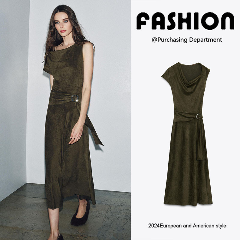 ZARA Đầm Bất Đối Xứng Da Lộn Mùa Thu 2025