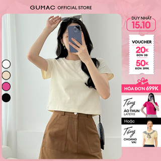 Áo thun nữ trơn form lửng cơ bản hồng trắng be đen cotton thoáng mát thời trang GUMAC LATE1113