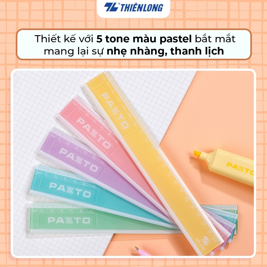 2 Thước nhựa thẳng màu Pastel dài 20 cm TL Pazto SR-010 - Màu ngẫu nhiên (vppthinhphat)