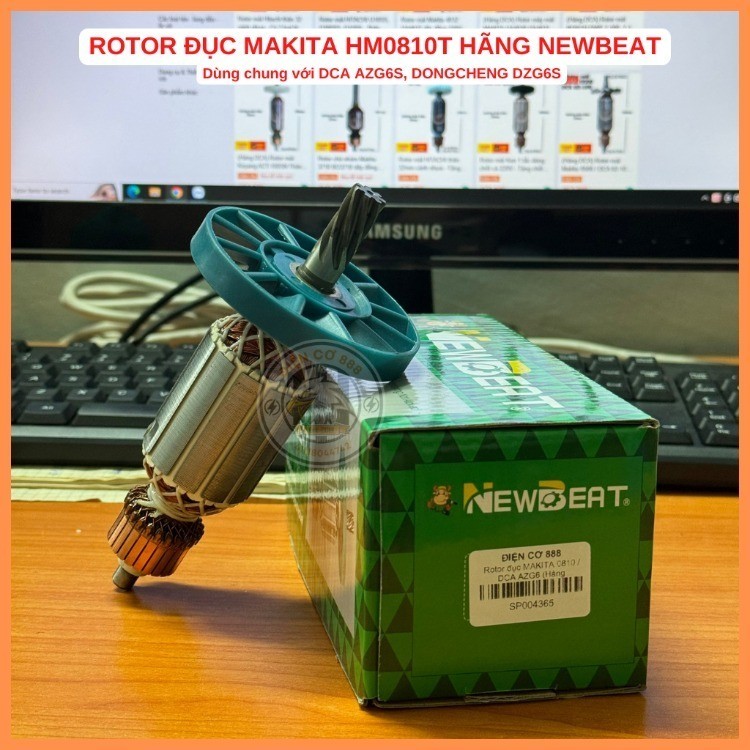 Rotor NEWBEAT cho đục MAKITA HM0810, DCA AZG6S, DZG6S 220V - Tặng chổi than