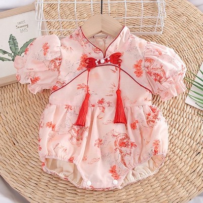 Body Cổ Tàu Tua Rua Họa Tiết Hoa Màu Đỏ Cho Bé Gái Sơ Sinh 1 2 Tuổi MINTSCLOSET Quảng Châu BS6641