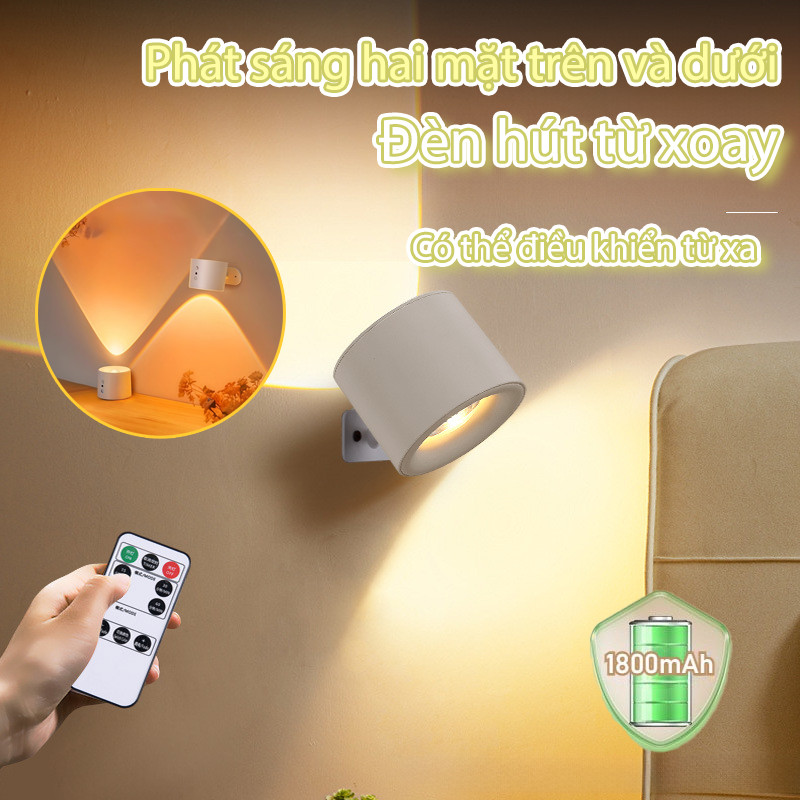 Đèn ngủ LED không dây,Thiết kế treo tường,360° Xoay,gắn nam châm,Đèn đọc sách dán tường,với điều khi
