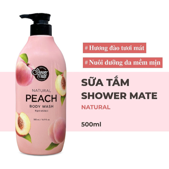 Sữa tắm cao cấp Hàn Quốc Aekyung Showermate Natural Peach (Hương Đào tươi mát) 500ml