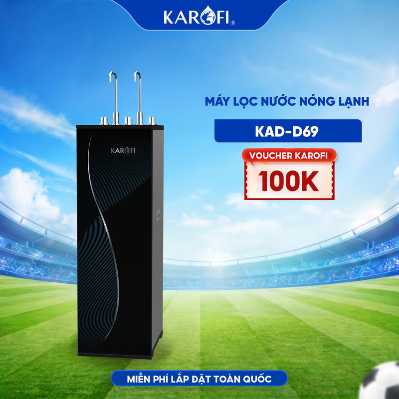 Máy lọc nước Nóng Lạnh Karofi KAD-D69 - 11 lõi, RO Mỹ 100GPD, Công nghệ làm lạnh Zitek 4.0 - Giao lắ
