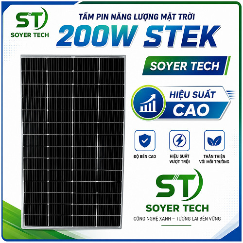 Tấm Pin Năng Lượng Mặt Trời STEK SOLAR 200W -18V– SOYER TECH Phân Phối -Mẫu mới Hiệu suất cao STEK 2