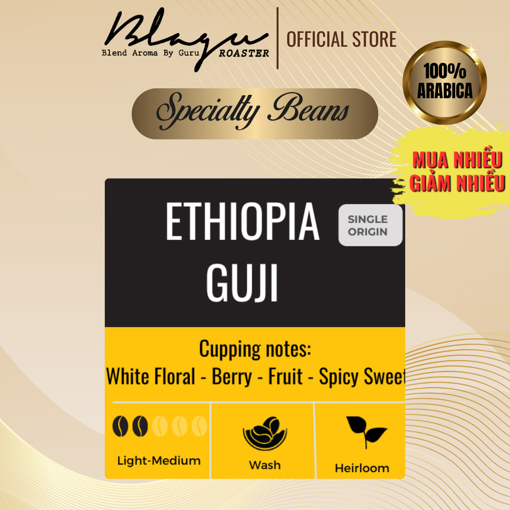 Cà Phê Đặc Sản Blagu - Ethiopia Guji -100% Arabica - Light Medium - Túi 250gram