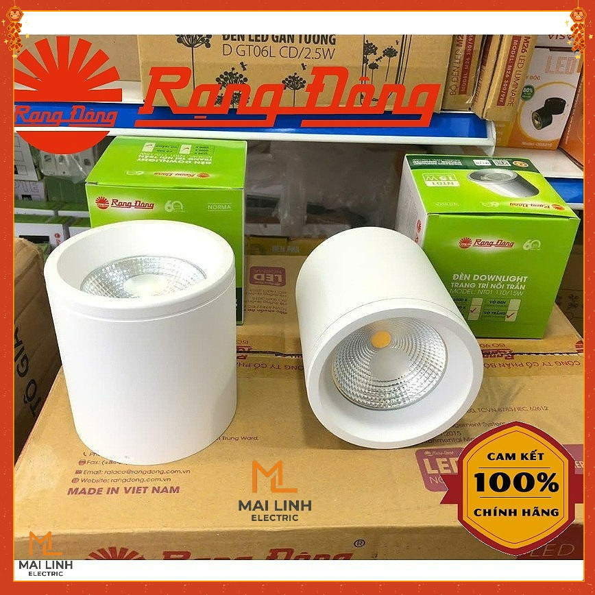 {Rạng Đông} Đèn Led Downlight (Ống Bơ) nổi trần trang trí 10W 12W 15W - Ánh sáng trung tính (4000k) 