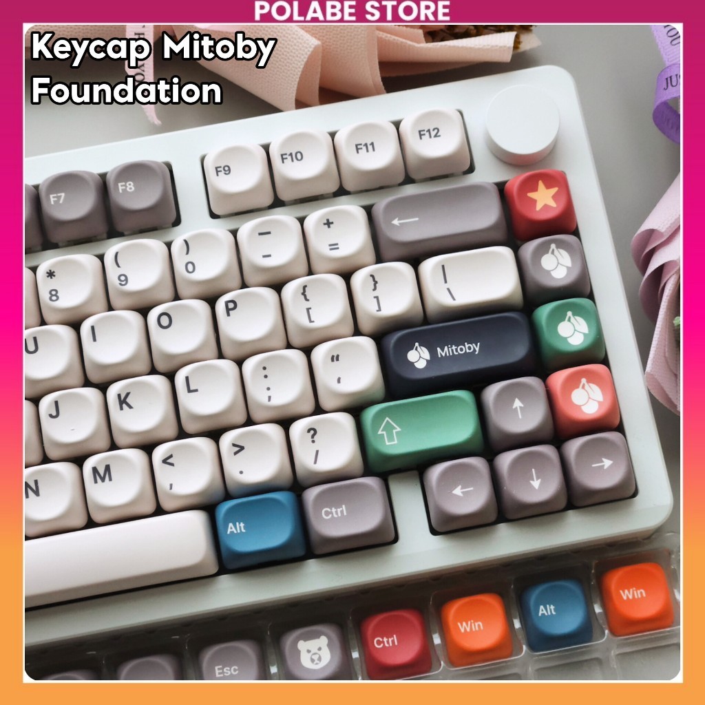 Keycap Mitoby Foundation Bold Pastel - MOA Profile PBT Dyesub Keycap Bàn Phím Cơ 60 65 75 TKL - Pola