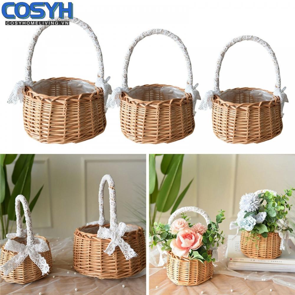 <cosyh>Storage Basket. Storage Wicker 3 Size Picnic Retro Flower Flower Pot Food
