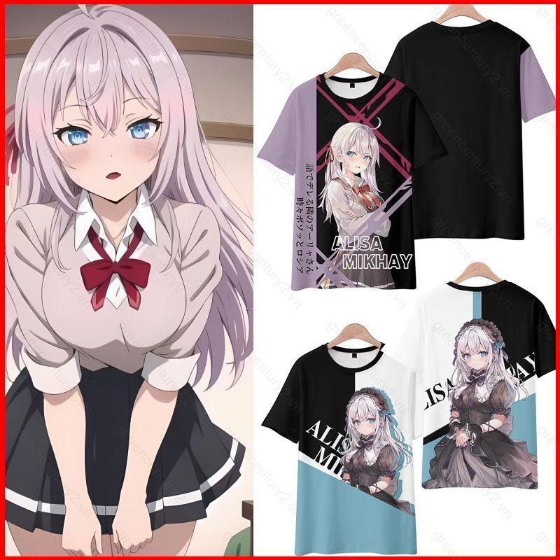 Alya Đôi Khi Giấu Cảm Giác Của Cô Trong Nga Cosplay Vải 3D Mùa Hè Áo Thun Anime Tay Ngắn