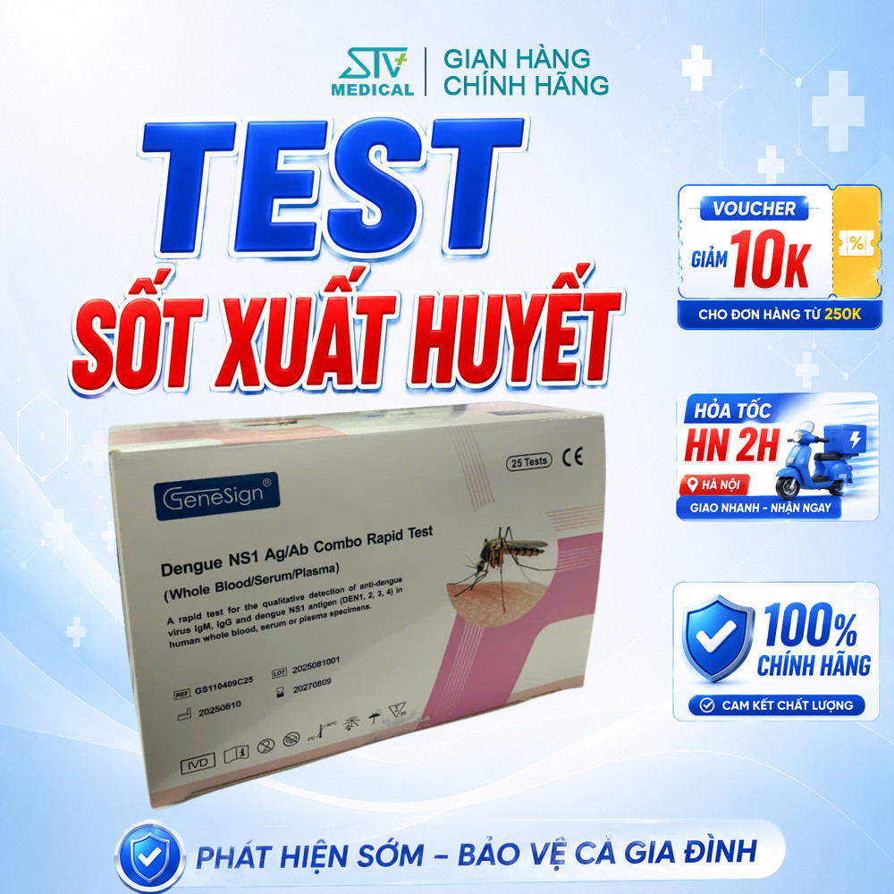 Test Dengue Genesign - Que Test Nhanh Sốt Xuất Huyết NS1 Đọc Kết Quả Sau 15 Phút