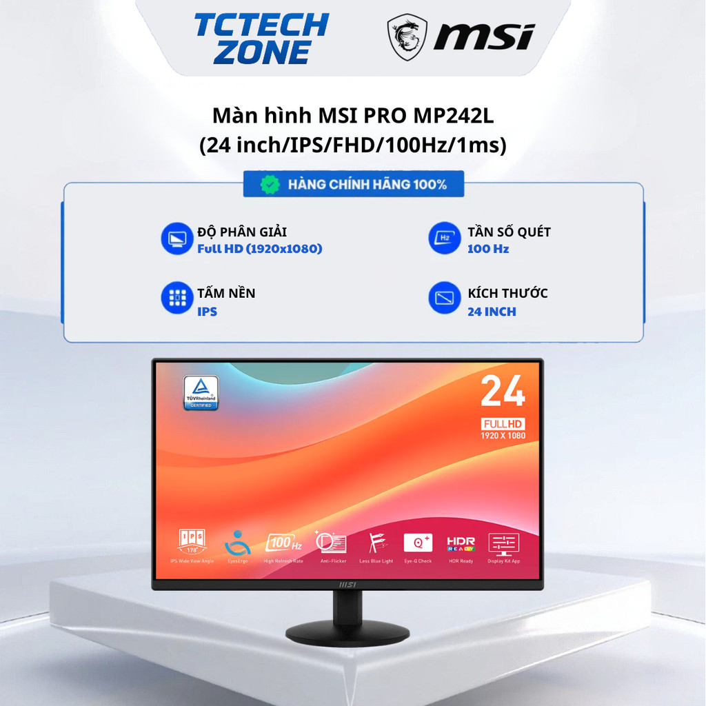 Màn Hình MSI PRO MP242L 23.8 inch FHD IPS 100Hz Chính Hãng 100%