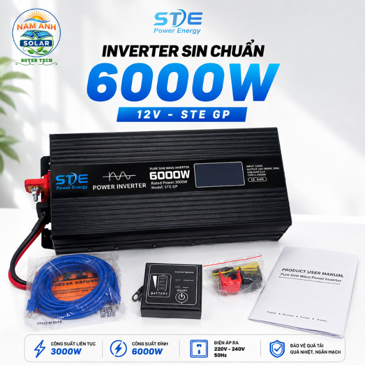 Bộ chuyển đổi điện sin chuẩn STE GP 6000W 12V sóng sin chuẩn Soyer Tech.Inverter 6000W 12V lên 220V