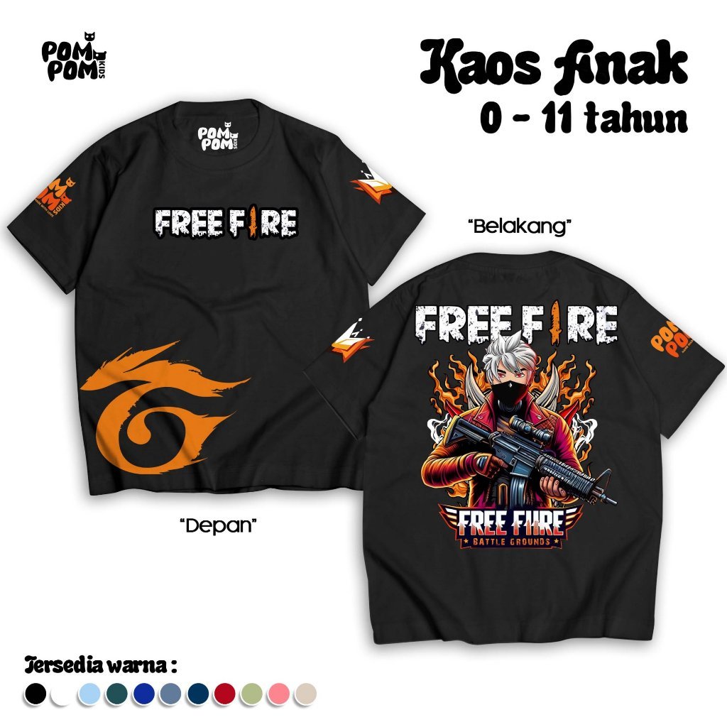 100-150cm Free Fire FF EP Áo thun nam 0-12 tuổi Cotton mềm Trò chơi lớn K1696