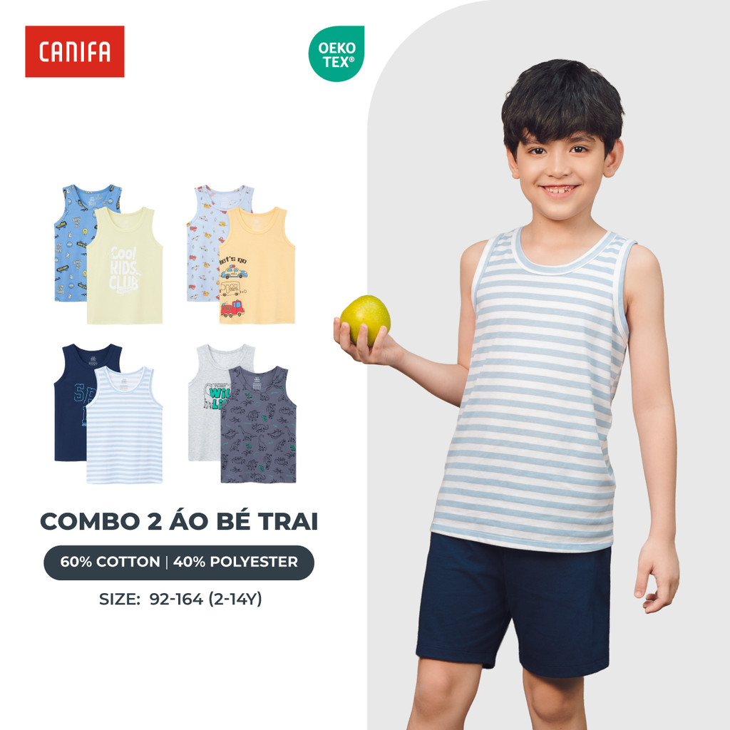 Pack 2 áo mặc nhà bé trai CANIFA áo ba lỗ thoáng mát mềm mịn nhiều màu 2LA26S001