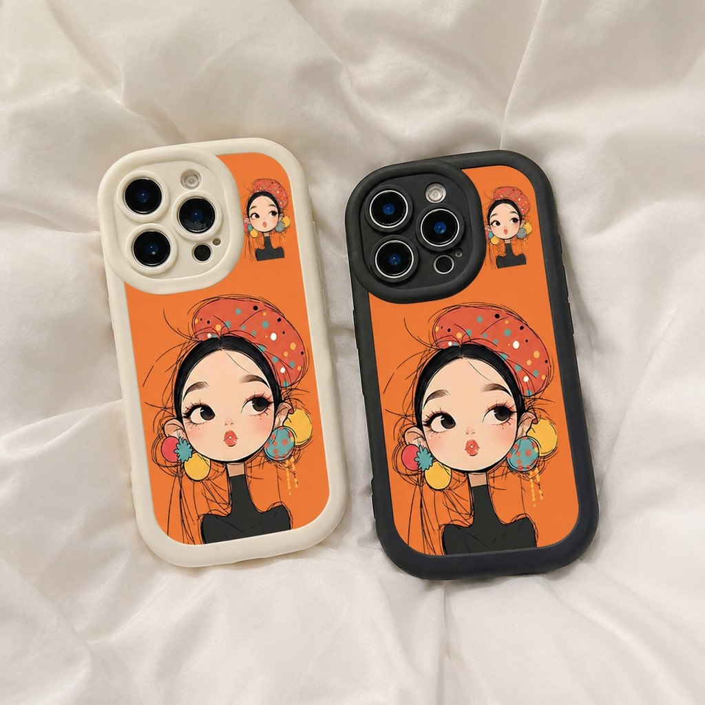 Ốp Điện Thoại Thích Hợp Cho Redmi Orange Girl Họa Tiết Giả Silicon Cảm Thấy Khung Dày Chống Sốc Ống 