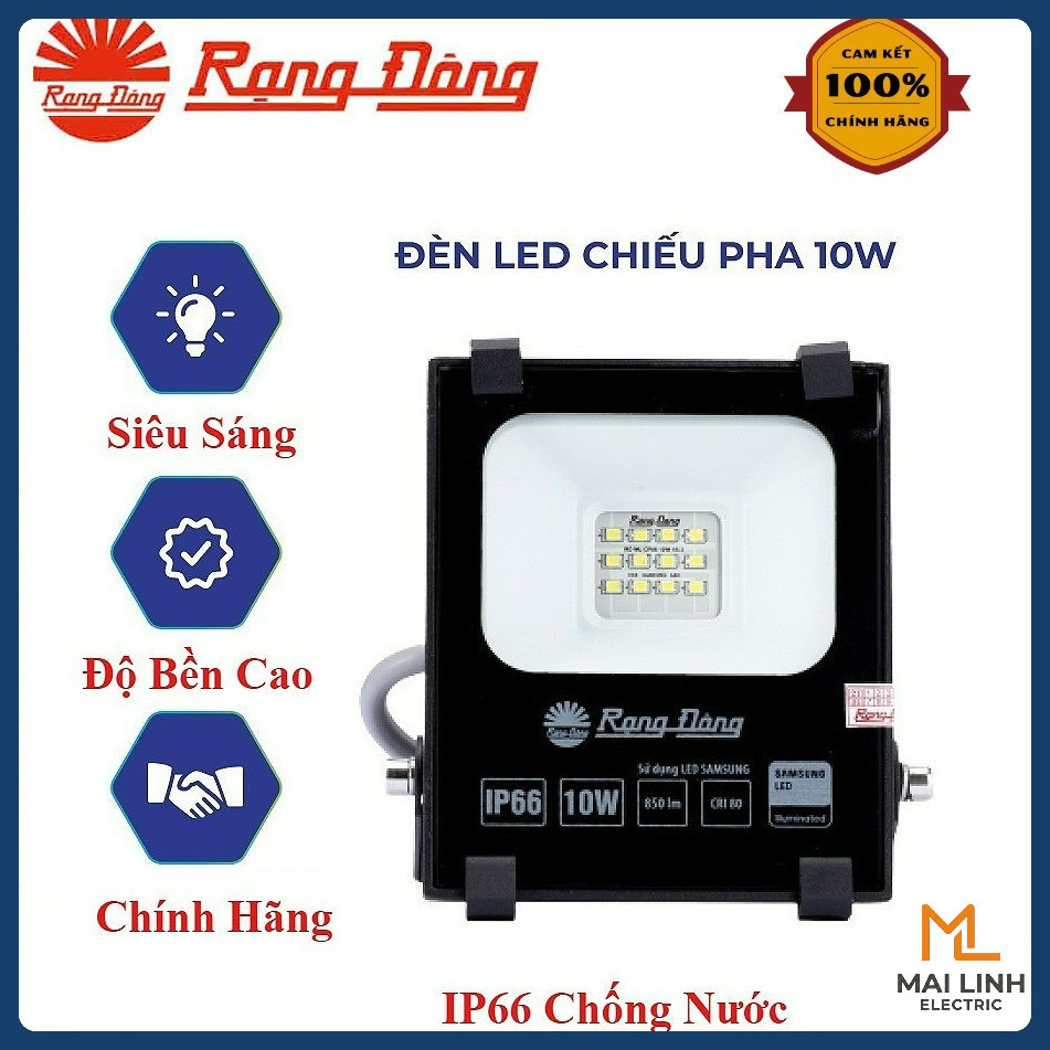 [Chính Hãng] Đèn Led Chiếu Pha 10W Rạng Đông - IP66 chống nước ngoài trời - Hàng công trình - Model: