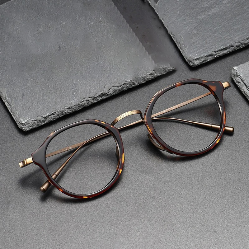 Retro Tròn Không Đều Titan Acetate Khung Bản Sao Nam Nữ Kính Thời Trang