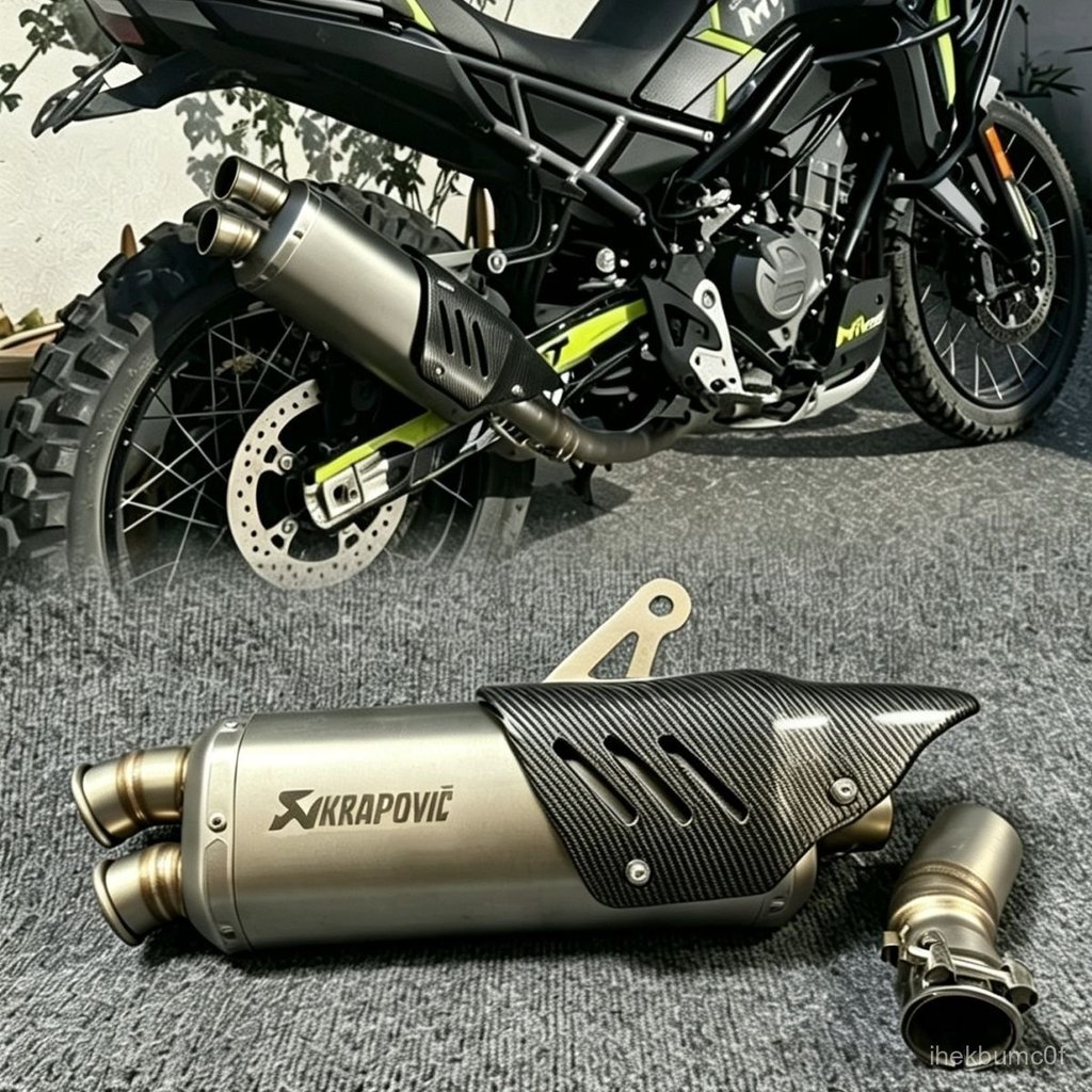 Ống xả pô độ Akrapovic kép kèm tiêu âm tháo rời cho xe CFMoto 450MT có pát nối