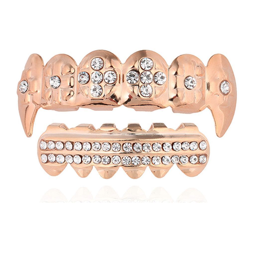 Hip Hop Rap Niềng Răng Grillz Đính Kim Cương Mạ Vàng Mũi Nhọn Nẹp Xu Hướng Mỹ Phóng Đại Halloween Ră
