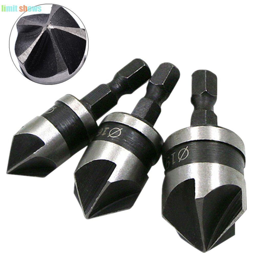GIỚI HẠN SHOWS Dụng cụ mở lỗ 5 sáo 1 / 3 chiếc Bộ mũi khoan chế biến gỗ Deburring Countersink