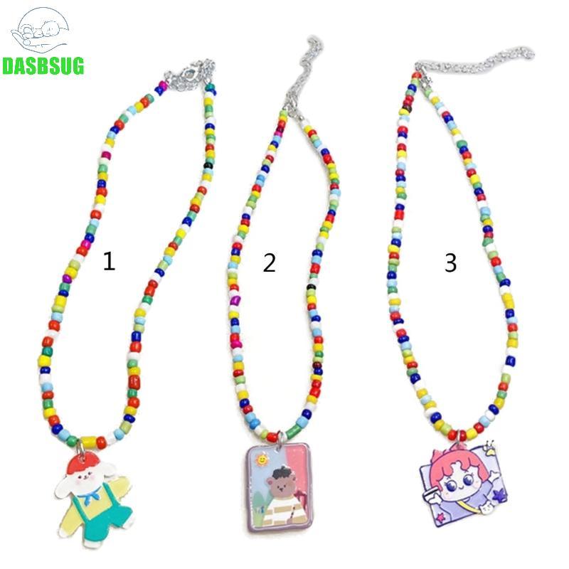 DASBSUG Màu Kẹo Đính Hạt Vòng Cổ Bohemian Acrylic Vòng Cổ Handmade Bohemian Hạt Vòng Cổ Xương Đòn Cổ