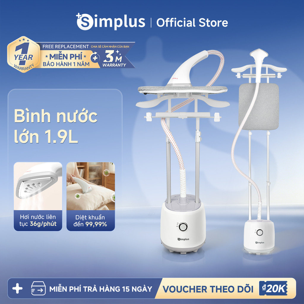 Simplus GTJH009 - Bàn Ủi Hơi Nước Cây Đứng Dung Tích 1.8L, Ủi Đứng Nằm 2 in 1