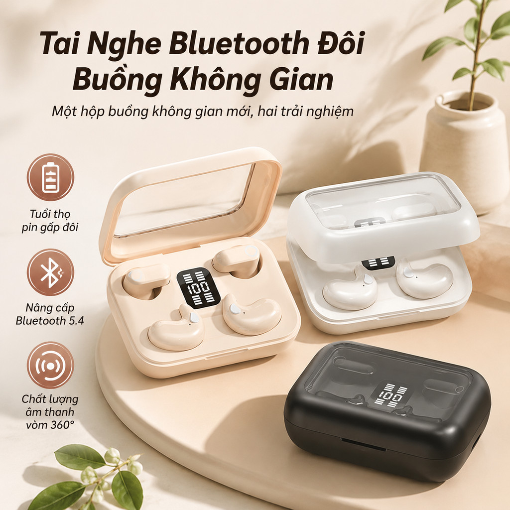 Half In-Ear Wireless Bluetooth Earphones LED Display Ultra Long Battery Life HiFi Audio Compatible w