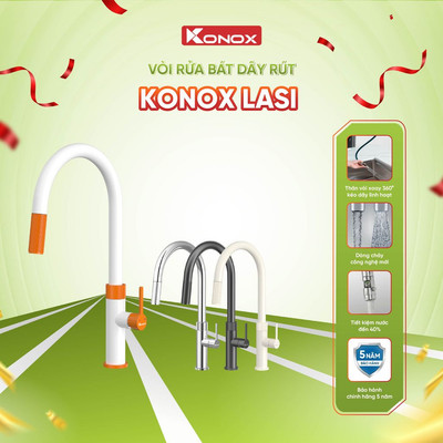 Vòi rửa bát dây rút Konox Lasi hợp kim đồng 4 màu dòng chảy mới - Bảo hành 5 năm