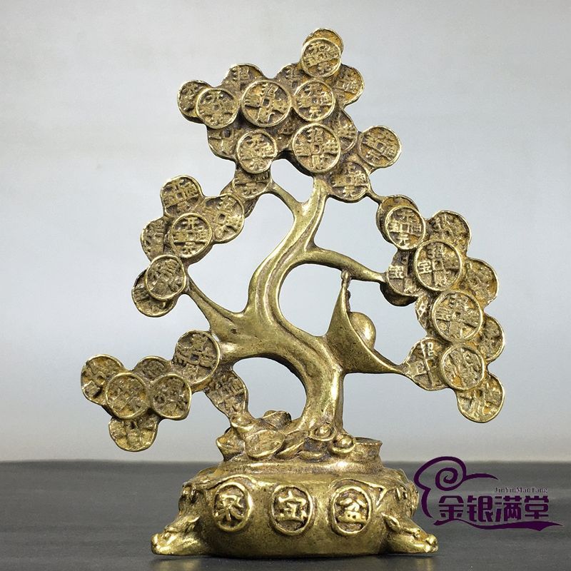 Cổ Đồng Khắc Cây Cornucopia Tiền Tài lộc Tiền Cán Tài lộc Cây Tiền Trang Trí Đồ Trang Trí 8.4.8