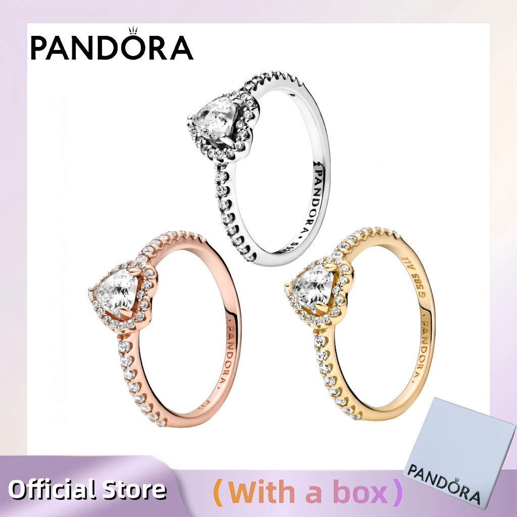 Trang sức bạc S925 (có hộp) Bộ nhẫn bạc Pandora Bộ nhẫn hình trái tim ba chiều