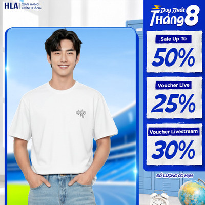 Áo Thun Nam HLA Trơn Ngắn Tay Basic, Họa Tiết Logo Thêu Ngực, Co Giãn Thấm Hút - Màu Trắng