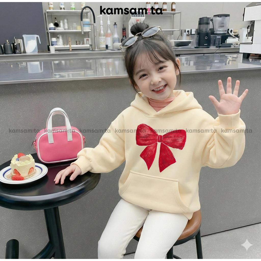 [12-35kg] Áo nỉ bông Hoodie bé gái thu đông KAMSAMITA họa tiết KITTY vải cotton 330gsm