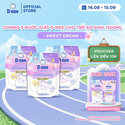 Combo 3 Nước giặt quần áo em bé D-nee 1300 ML - Dnee Sweet Dream (Smile Booster Series) hương thơm dịu nhẹ