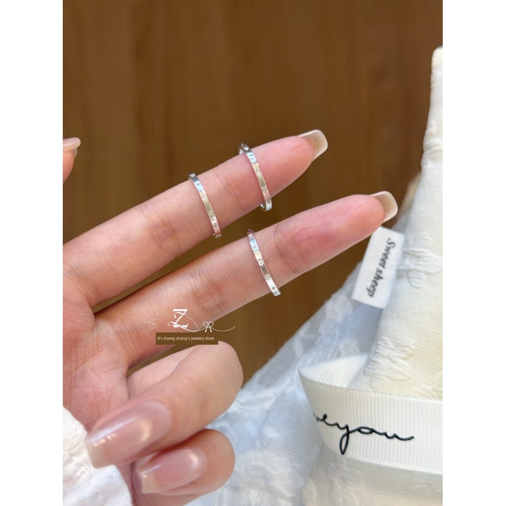 nhẫn bạc thật nhẫn bạc nữ thật Bạc s925 Ngôi Sao Ngôi Sao Ngôi Sao Kim Cương Nhẫn Nữ Có Thể Điều Chỉ