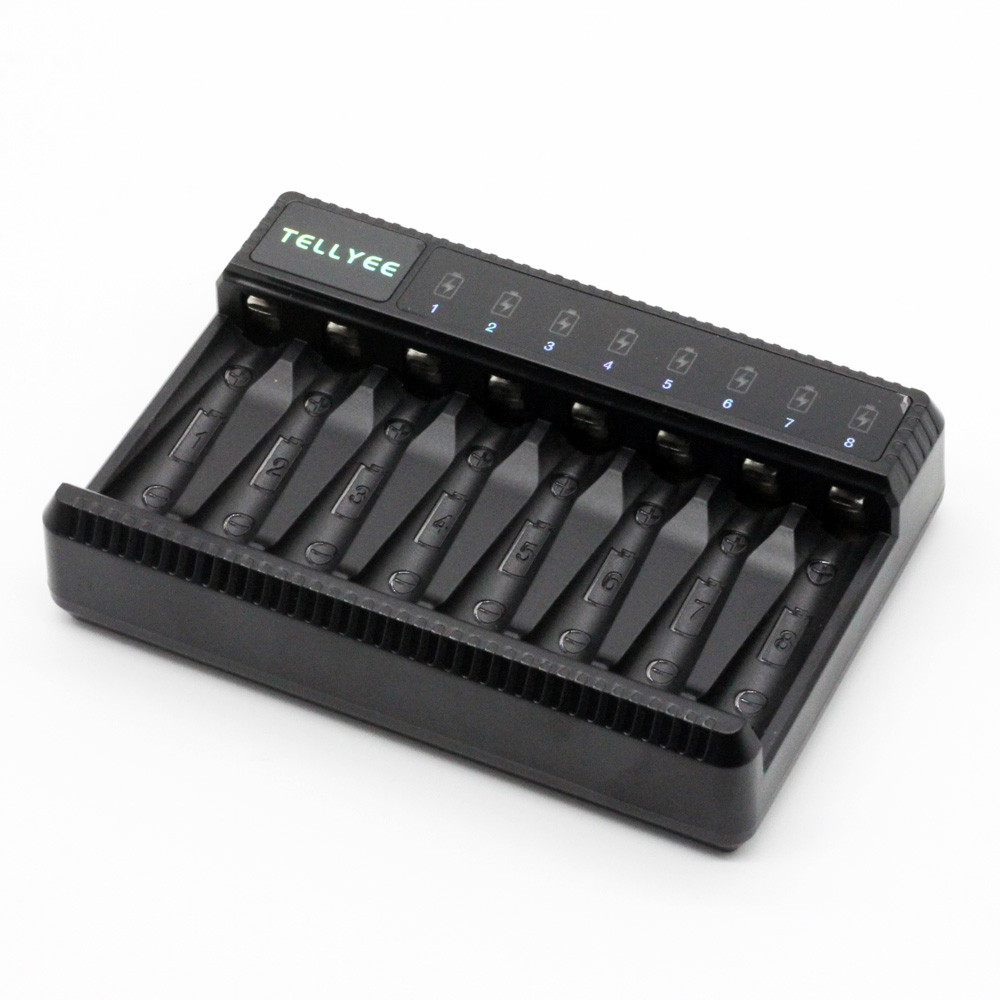 N8 Battery Charger, 8‑Slot Independent LED Charger for 1.2V Ni‑MH Ni‑Cd AA AAA Rechargeable Batterie