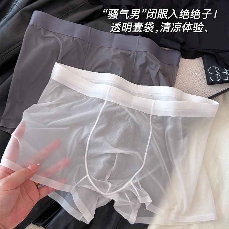 Feel Trong Suốt Túi < Hợp Thời Trang Nam} Ice Silk Phong Cách Mỏng Liền Mạch Màu Trơn Co Giãn Boxer 