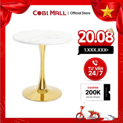 Bàn Tròn Café D70 Chân Kim Loại Màu Trắng - Cobi home