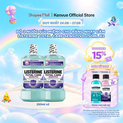 Bộ 2 Nước súc miệng cho răng nhạy cảm Listerine Total Care Sensitive Soothing Taste 250ml/chai