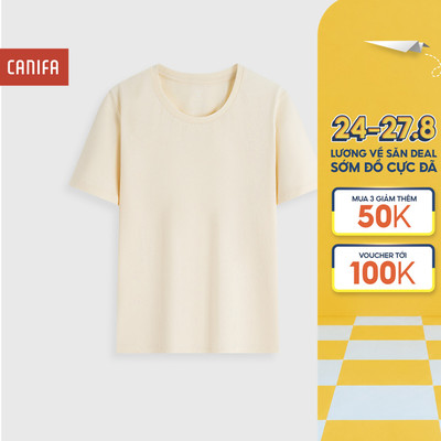 Áo phông nữ CANIFA áo thun cotton cổ tròn trơn form rộng dáng cơ bản PS26 6TS26A003