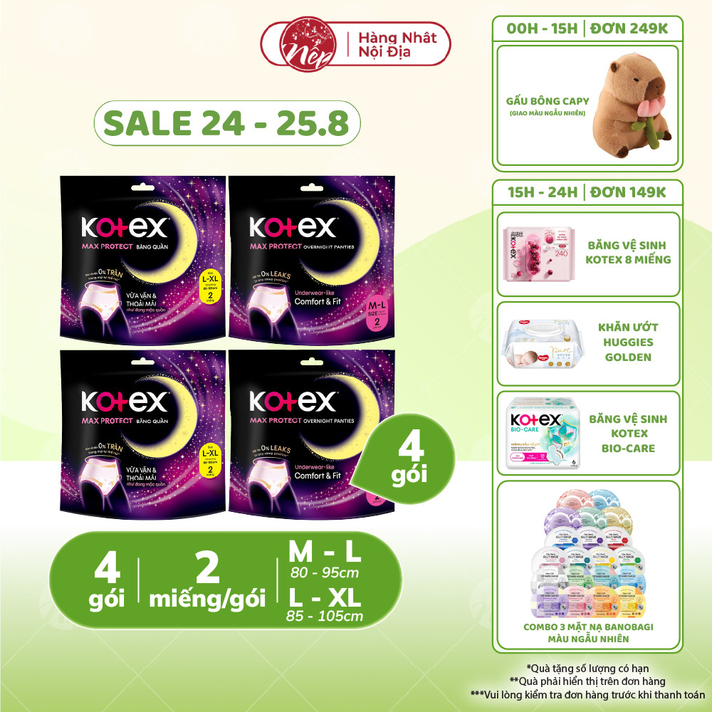[Combo 4 Gói] BVS Kotex Ban Đêm dạng quần cỡ M/L//XL 2 miếng - 5 miếng - nepshop1