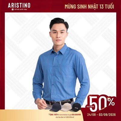 Áo sơ mi dài tay Nam ARISTINO màu Xanh kẻ trắng tinh tế, lch sự ALS09203