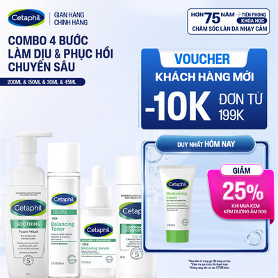 Bộ Sản Phẩm Phục Hồi Cetaphil Soothing and Comforting Cica Restoring Serum+Calming Face Cream+Balancing Toner+Foam Wash