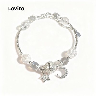 Lovito Vòng tay thông thường Vòng tay kim cương giả hình ngôi sao trơn dành cho nữ LFA06110 (Bạc)