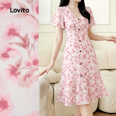 Đầm nữ Lovito xuân hè xếp nếp hoa phong cách thường ngày LK6ED765